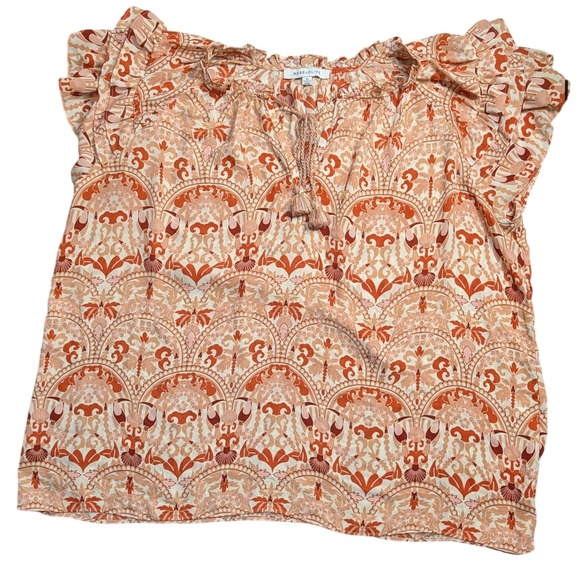 Rose + Olive Tops - Rose + Olive Orange‎ Paisley Ruffle Flutter Sleeve Tassel Boho Blouse XL